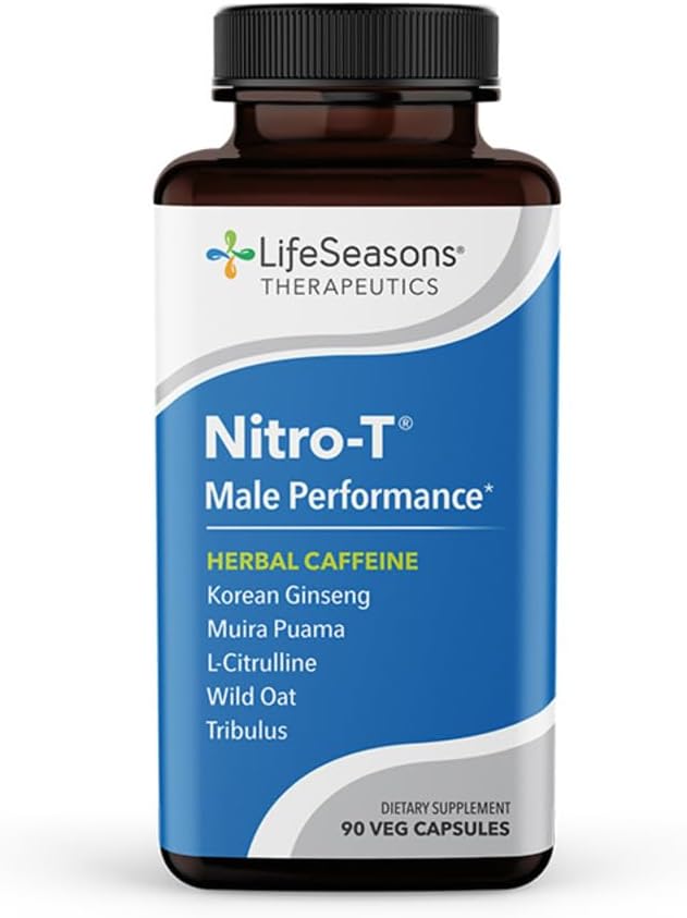 LifeSeasons Nitro-T - Men 's Performance Supplement - Enhance Stamina & Energy - Progreous Healthy Blood Circulation - L- Citrulline L- Theanine Tribulus Ginger Kava & Caffeine - 90 Capsules