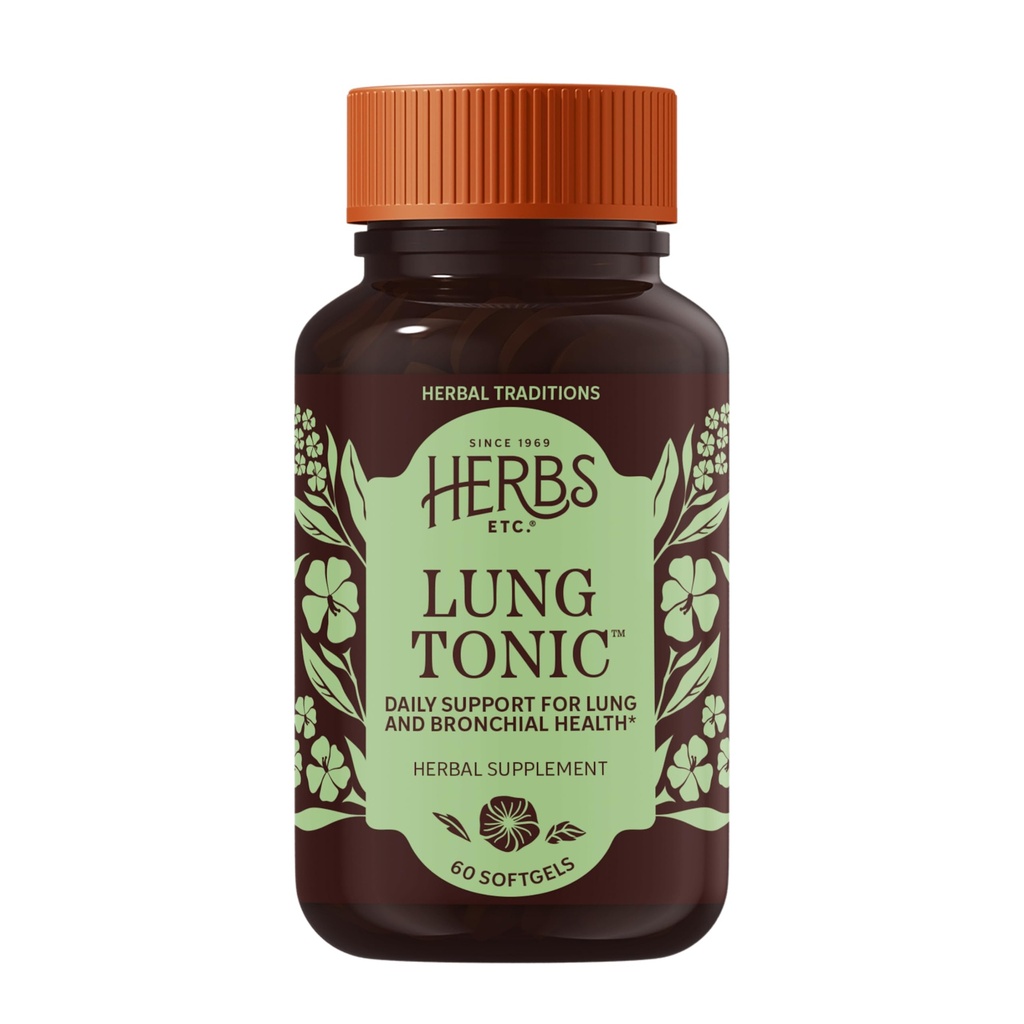 Herbs Etc. Lung Tonic - Lung Suplemen untuk Dukungan Bronkial - Dukungan Napas Sehat dengan Mullein, Horehound & Grindelia - 60 Softgels