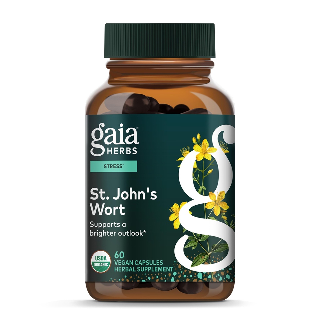 Gaia Herbs St. John 's Welt - Natural Stress Supplemen Dukungan - dengan St John' s Welt - 60 Vegan Kapsul (Persediaan 20 Hari)