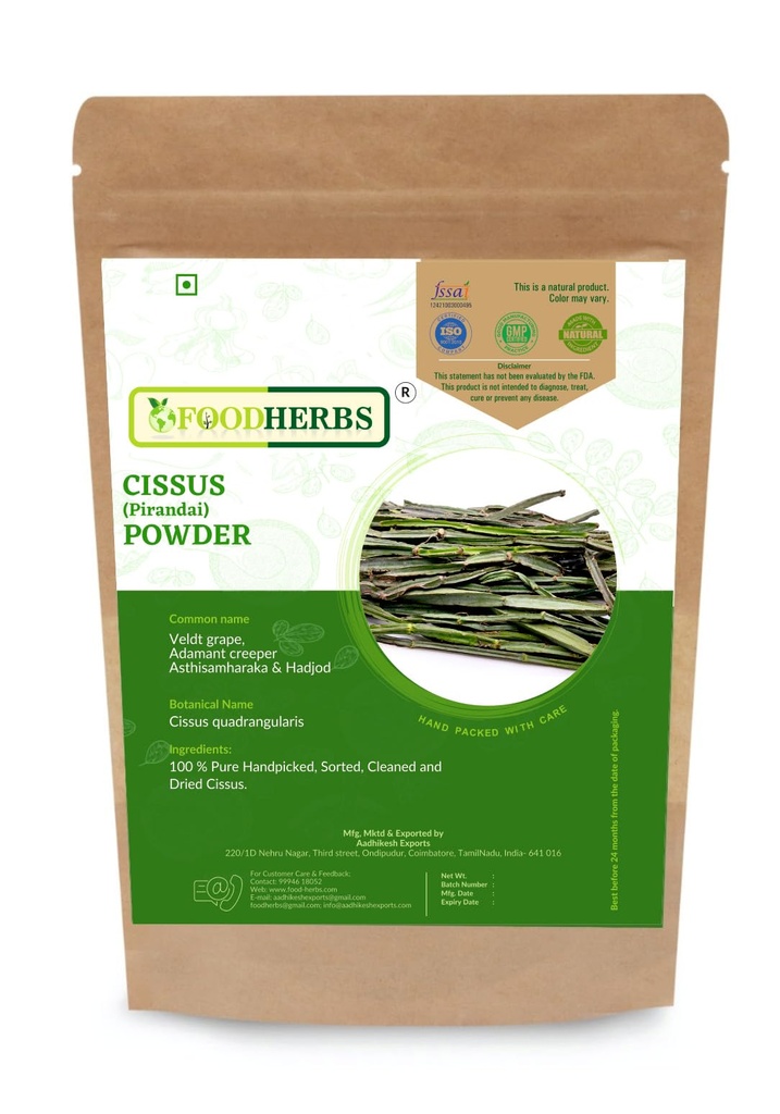 Food Ispies Cessus Quadrangularis Powder 124; 200 GMS / 0.44 Lbs 124; untuk Bone Wellness 12.4; Hadjod 124; Pirandai 124; Veldt Grape 124; Adamant Creeper