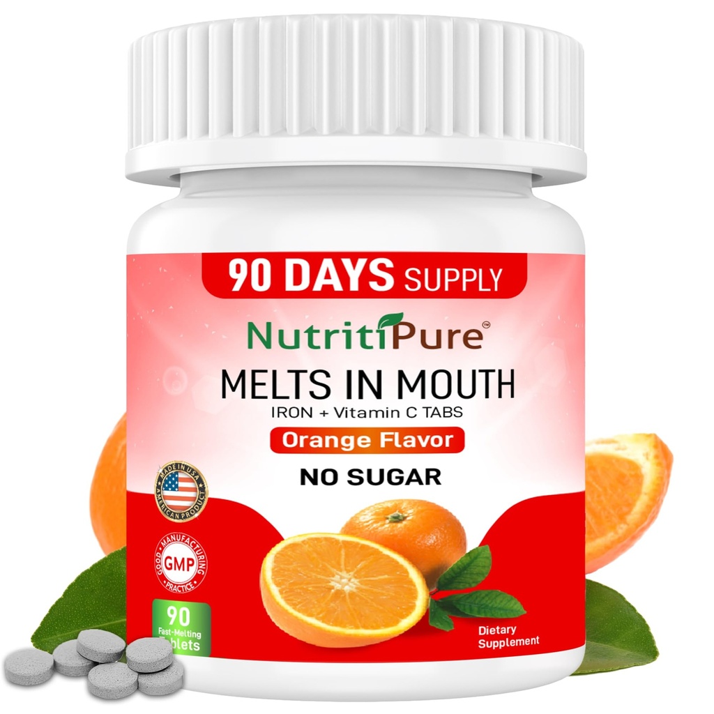 Tambahan Besi Chewable untuk Perempuan / Pria (Karbonyl Besi 18 mg dengan Vitamin C 30 mg) Tablet di Orange Flavor 90 Count (1)