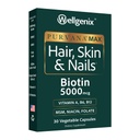 Wellgenix Purvana Max Hair, Skin, dan Nails Vitamin - Double Strength Biotin 5000 MCG, VIT A & B, Folic Acid, Grace Extract - Pendukung Rambut -30 Capsules (Paket 1)