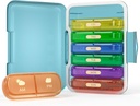 Weekly Pill Organizer 2 Kali sehari, 7 Hari Pill Box 2 Kali, Portable for Travel Pill Case for Pills / Vitamin / Fish Oil / Medication / Suplemen (2x7 Blue + Rainbow)