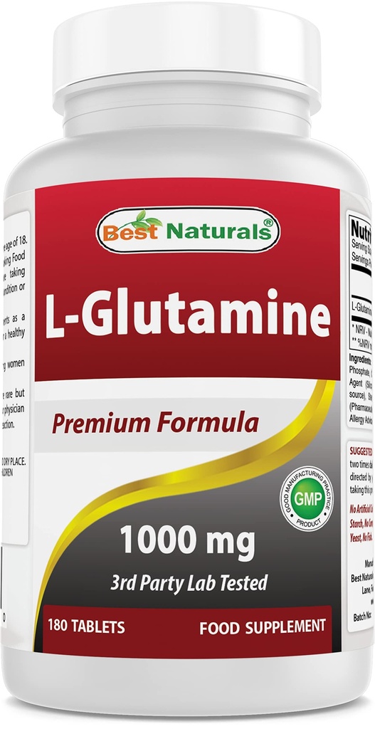 Tablet L-Glutamine 1000mg Terbaik untuk Workout (Non- GMO), 180 Count