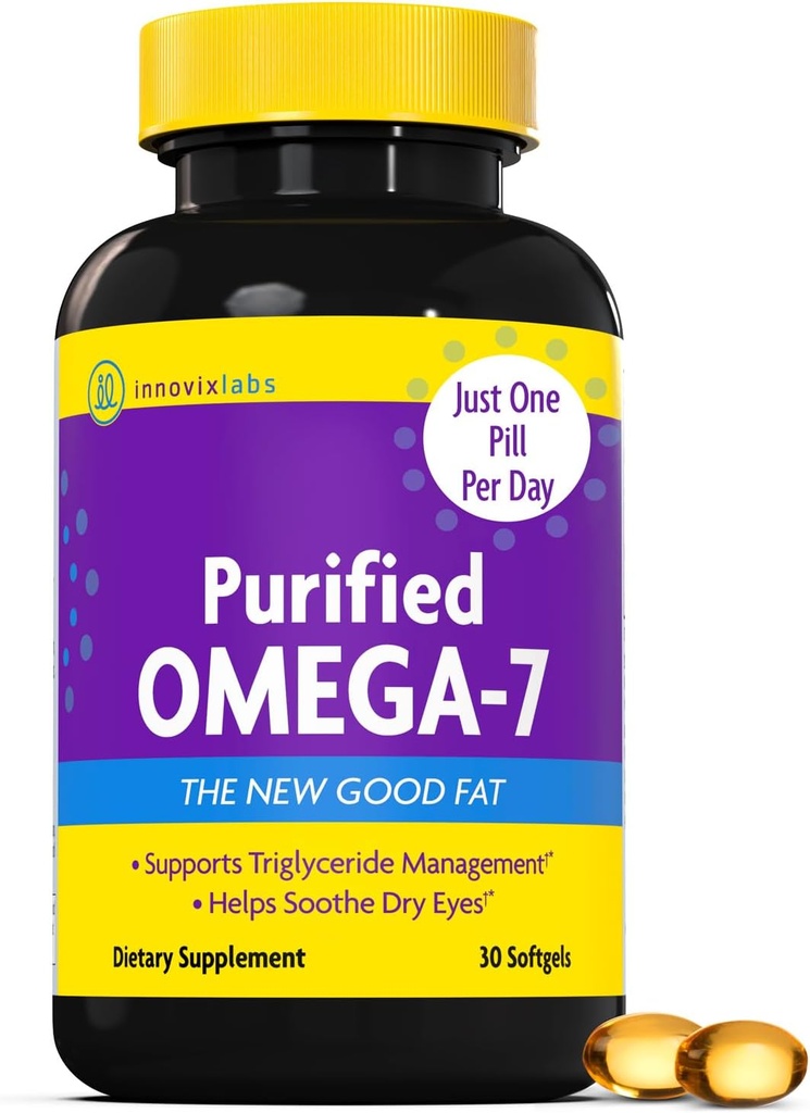 InnovixLabs Purified Omega 7 Suplemen - 210 mg Omegaga- 7 Palmitoleic Acid, Minyak Ikan untuk Metabolisme & Triglyceride Dukungan, Essider Fatty Acids, IFOS Disetujui, 30 Softgeels