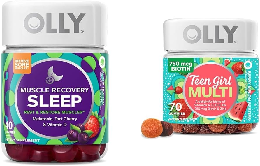 OLLY Muscle Recovery Sleep Gummies 40 Count and Teen Girl Multi Gummy, Vitamin, 70 Count
