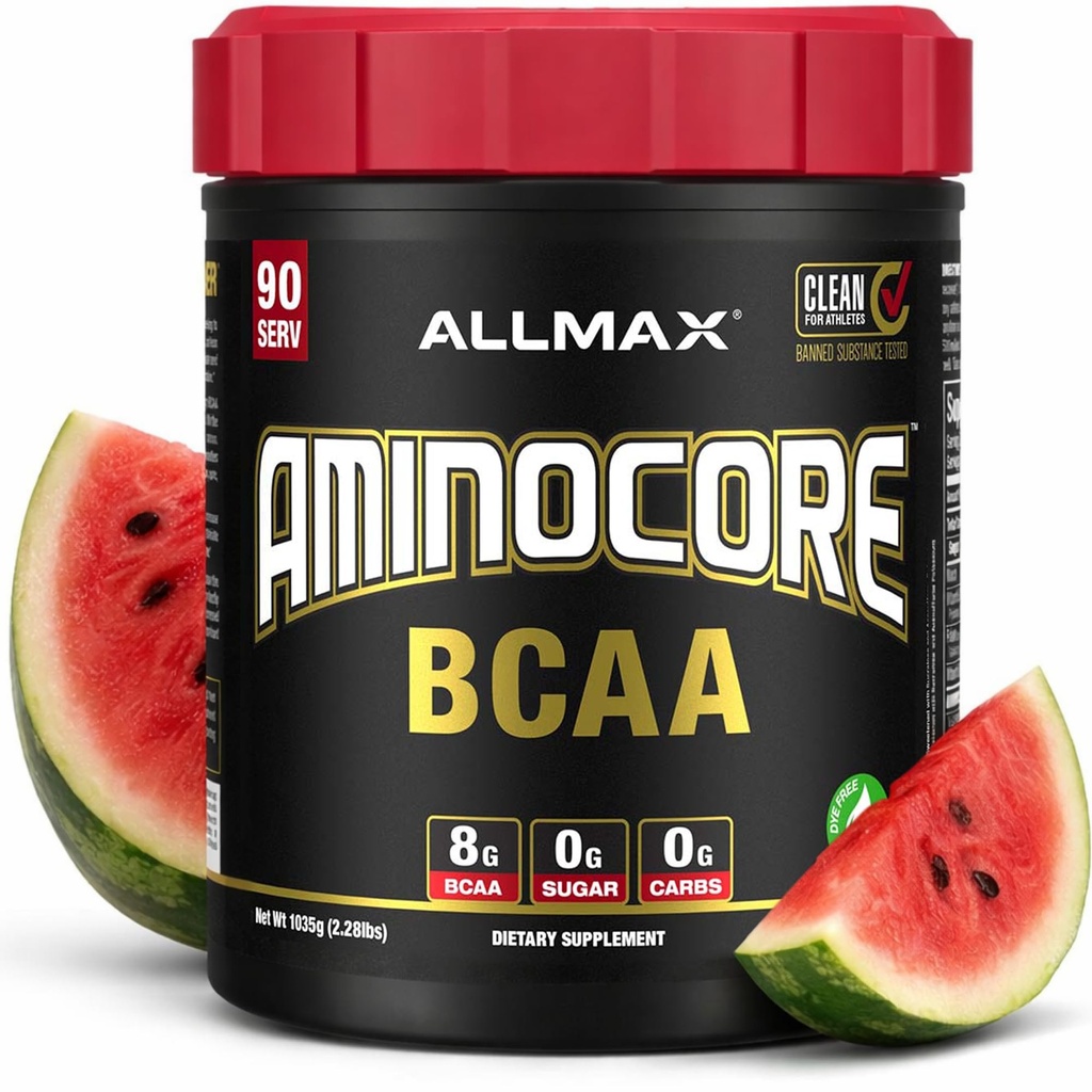ALLMAX Nutrection AMINOCORE BCAA Powder, 8,18 Grams Acids Amino, Intra dan Post Workout Recovery Drink, Gluten Free, Watermelon, 945 g