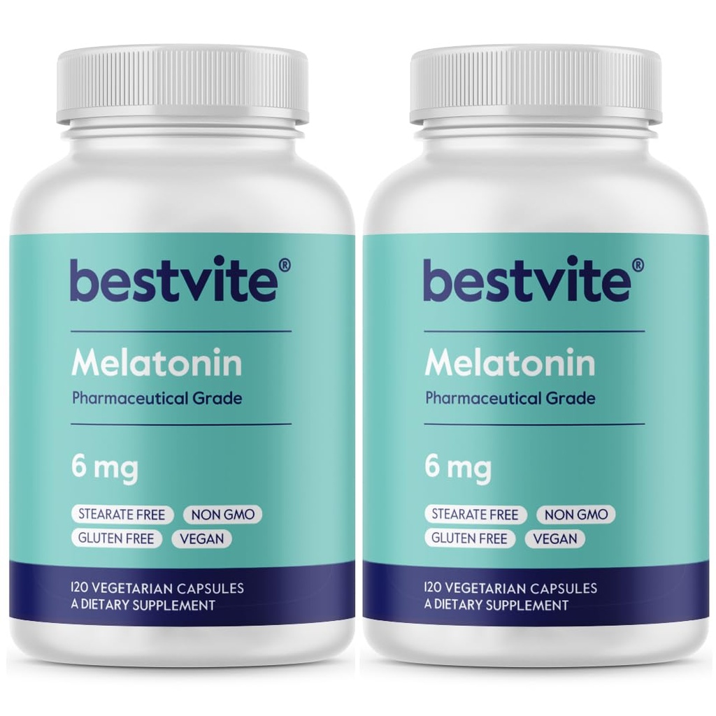 BESTVITE Melonatin 6mg (240 Vegetarian Capsules) (120 x 2) - Tidak ada Stearat - Vegan - Non GMO - Gluten Bebas
