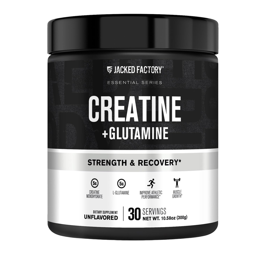 Jacked Factory Creaktine + Glutamine - Creatine Supplement with L- Glutamine for Muscle Recovery, Muscle Growth, Increased Strength, Enhanced Energy Outts, and Gut Health - 30 Servings, Unflashrived