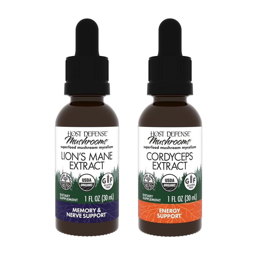 Host Defense Bundle with Lion 's Mane Extract, 1' lf oz Extract, 1 fl oz - Dukung Brain, Memory & Focus - Imune & Energy Supplemen *