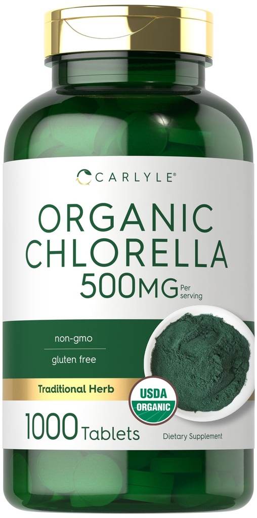 Carlyle Chlorella Tablet Organic 500 mg 124; 1000 Count 124; Vegetarian, Non-GMO, dan Gluten Free Supplemen