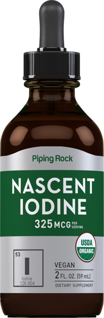 Piping Rock Nascent Iodin Drops Organic 124; 2 fl oz 124; Vegan Liquid Suplemen 126; Non-GMO, Gluten Bebas