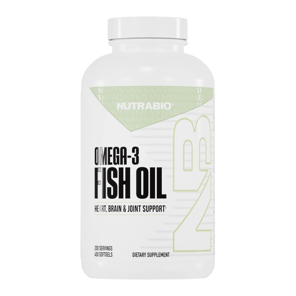 Suplemen Minyak Ikan NutraBio Omega 3, 2.000mg, 400 Softgels - EPA DHA Omega 3 Acid Gendut untuk Membantu Dukungan Hati Sehat