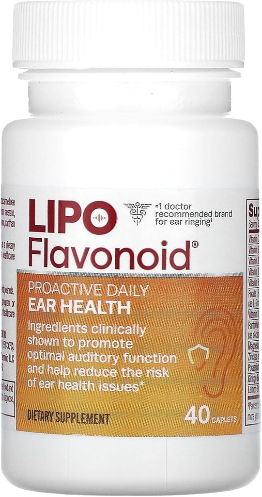 Proaktif Tambahan Kesehatan Ear Harian oleh Lipo- Flavonoid, Promotes Jangka Panjang dan Mendukung Fungsi Auditory Optimal dan Kesehatan Kognitif, 40 Caplet