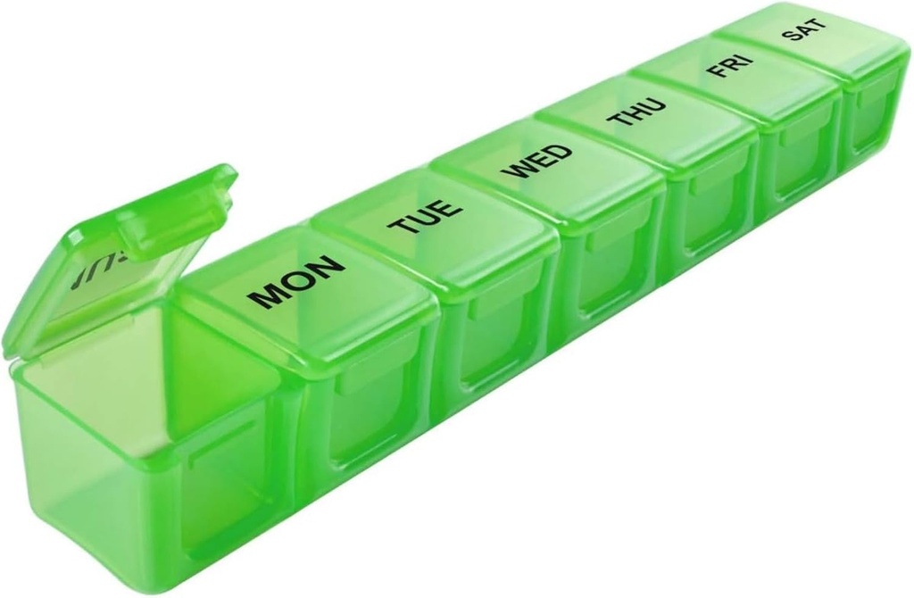 Sukuos Extra Large 7 Day Pill Organizer Mudah dibuka, Kotak Pil Mingguan Kasus Obat-obatan Dengan Hapus Lid, Silkscreen Printed Vitamin Holder for Fish atau Suplemen (Hijau)