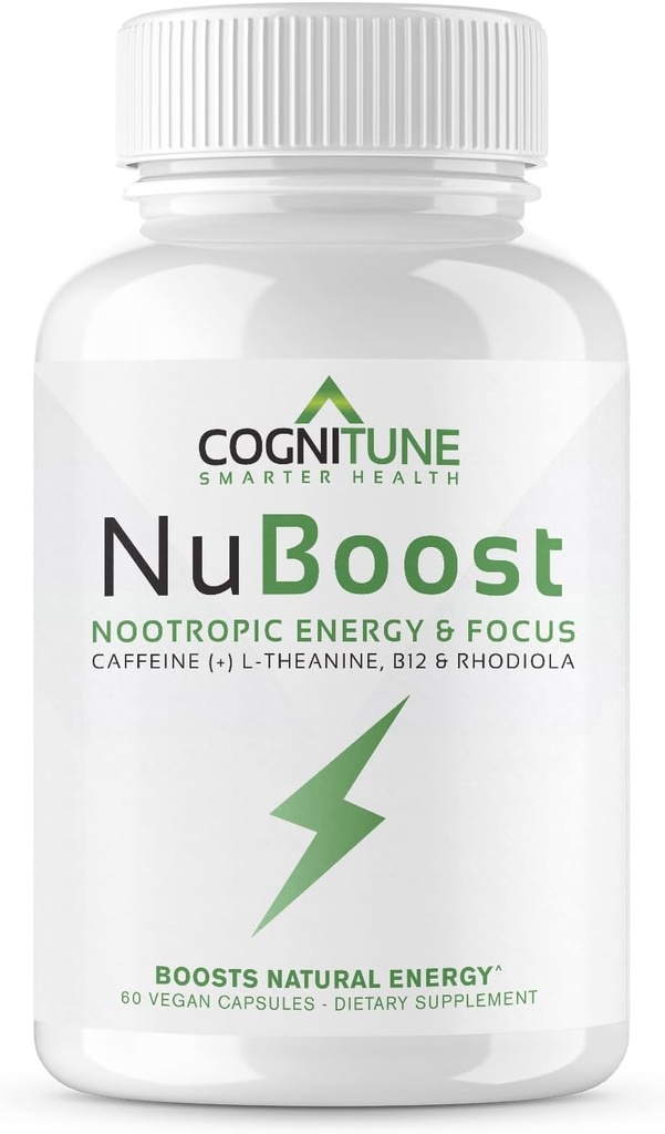Caffeine Pil 100mg dengan L- Theanine & B12 - Suplemen Energi Alam + Fokus - Pil Energi Bersih untuk Pria & Perempuan - Caffeine L Theanine Nootropic - 60 Vegan Capsules