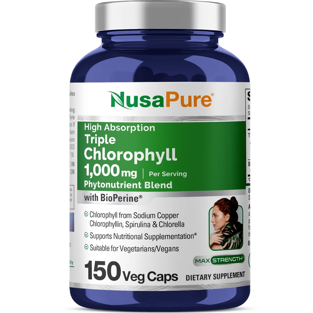 Absorpsi Tinggi NusaPure Triple Chlorofil 1000 mg 150 Veg Caps Cocok untuk Vegetarian dan Vegan, Non- GMO