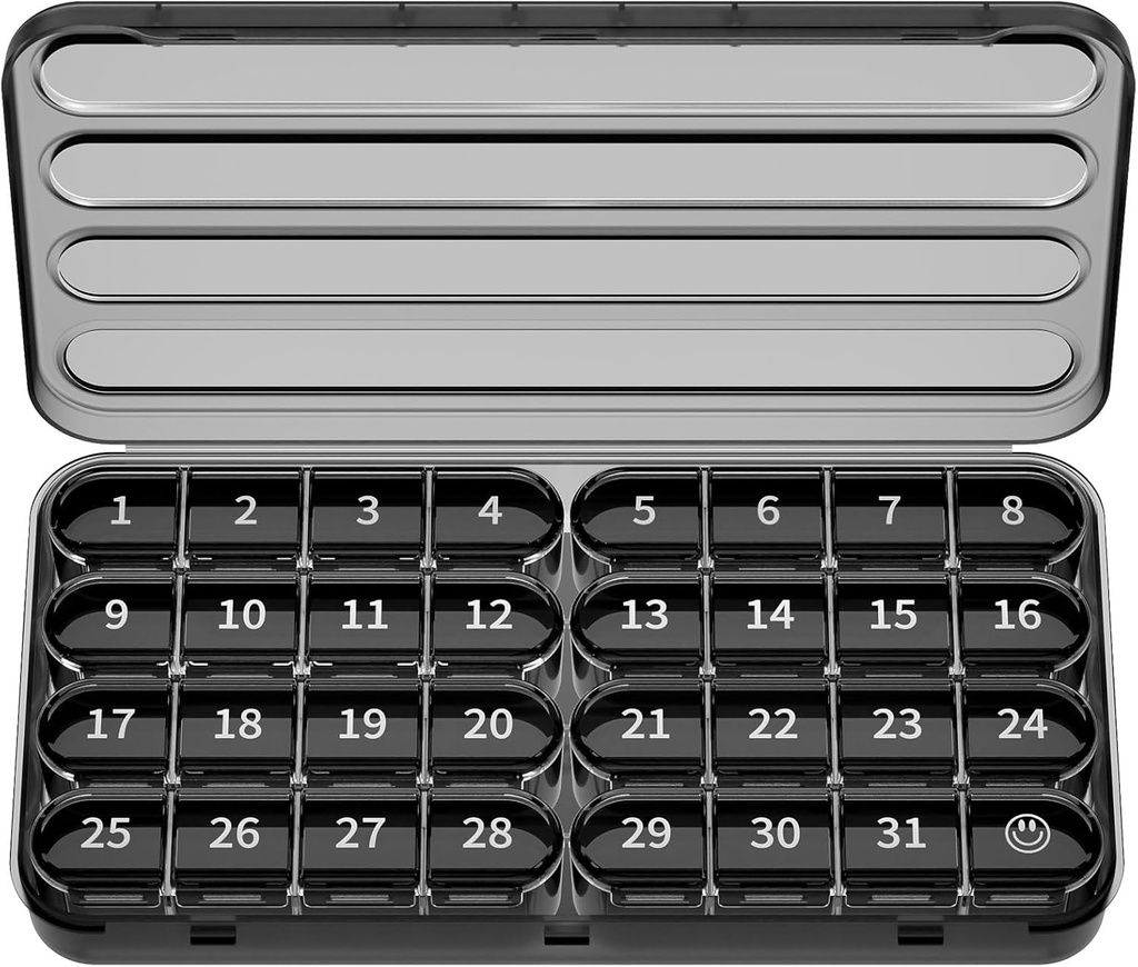 Zoksi Monthly Pill Organizer 1 Times sehari, 30 Hari Pill Box Organizer, Satu Bulan Kasus untuk Perjalanan, 31 Hari Kontainer Harian Medcine untuk Vitamin, Tambahan & Obat (Hitam)