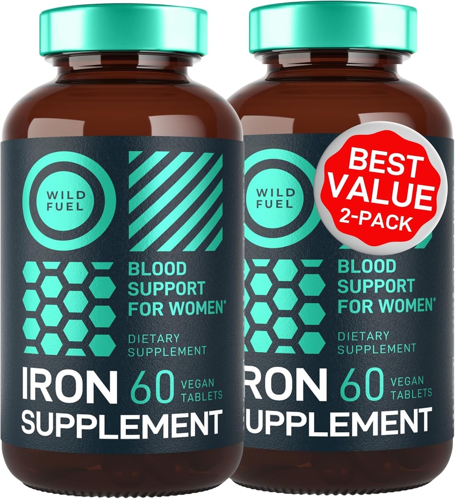 Vegan Iron Suplement for Women with Folic Acid - 35 mg Blood Builder Sulfate, Folic Acid 400 mcg