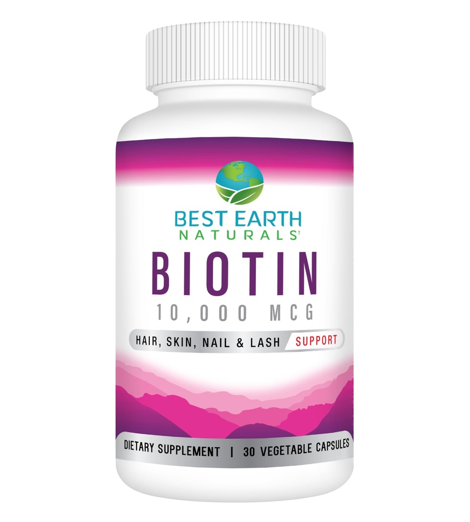 Best Earth Companals Biotin 10.000mcg - Ekstra Kekuatan Biotin Vitamin Suplemen untuk mendukung Pembangunan Rambut, Nails Kuat, Lash Mata Panjang dan Skin Sehat