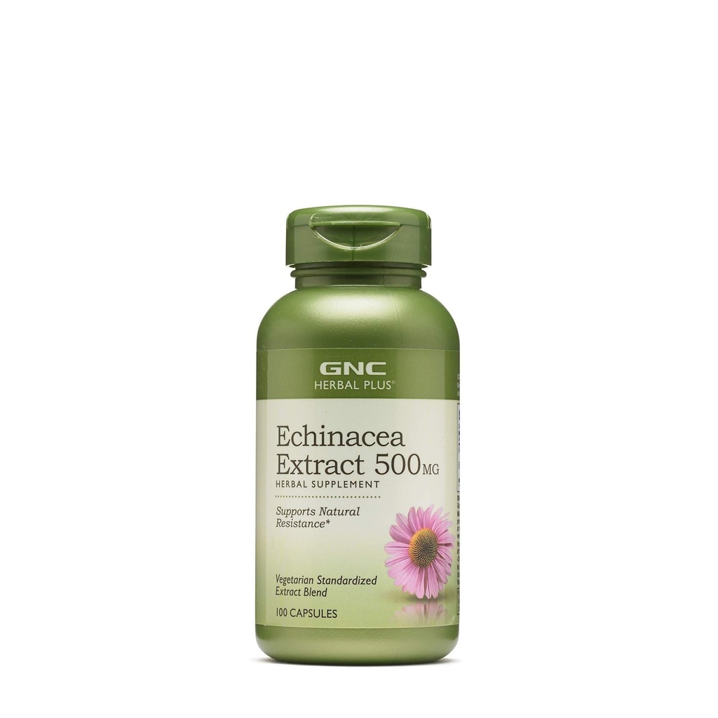 GNC Herbal Plus Echinacea Extract 500mg Suplement, Vegetarian, Support Natural Resistance, 100 Servis