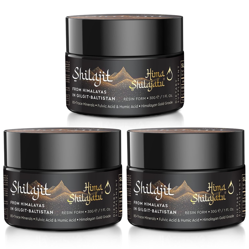 Shilajit Purest Himalaya Shilajit Shilajit Resin - Emas Tingkat 100% Shilajit Dengan Fulvic Acid & 85 + Trace Kompleks Mineral untuk Energi & Imune Dukungan, Paket 3 (6 Bulan Suppply)