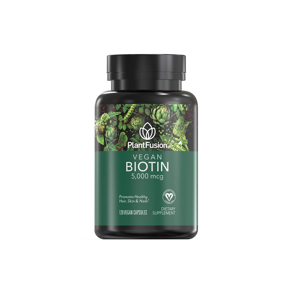 PlantFusion Vegan Biotin, Premium Vegan Biotin for Women and Men (5000mcg), Natural Hair Skin dan Nails Vitamin, 120 Vegan Capsules