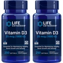 Ekstensi Hidup Vitamin D3 25 mcg (1000 IU), Dukungan Sistem Imune, Kesehatan Tulang, Kesehatan Tubuh, Nilai Ukuran, Bebas Gluten- GMO - Dua kali 250 Softgels