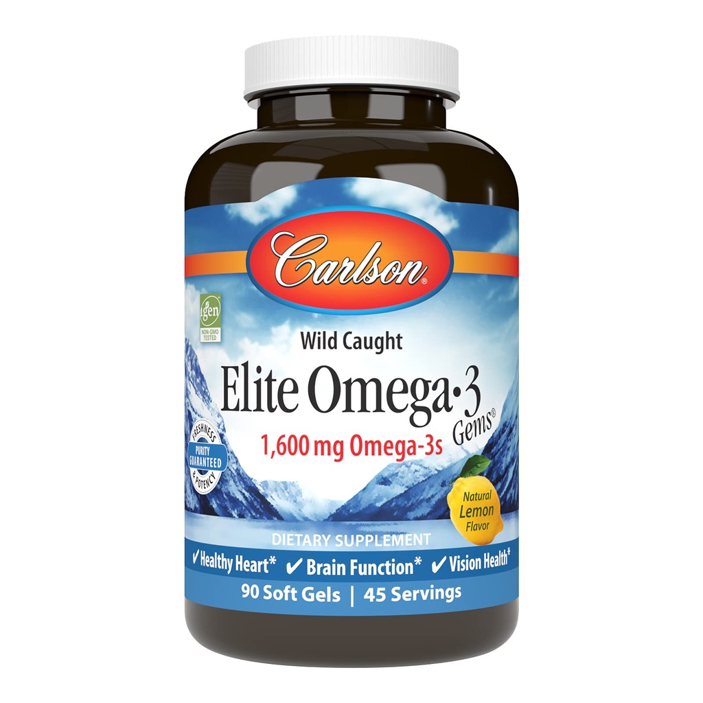 Carlson Labs Wild Caught Elite Omega-3, 1600mg, Omega 3, Soft Gels, 90 Count
