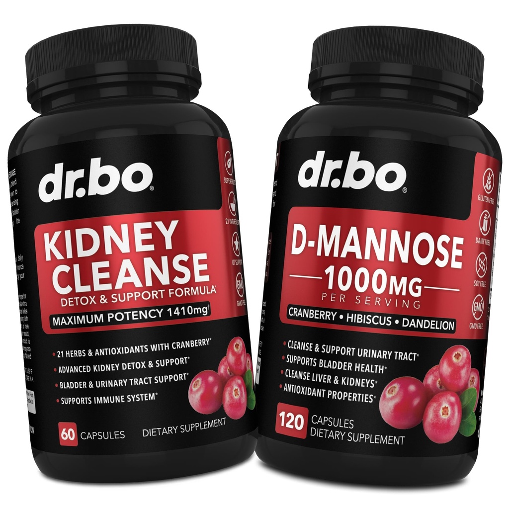 Ginjal Cleanse & D Mannose Suplemen Dukungan Detox, D-Mannose 500mg Capsules - DMannose & Natural Cranberry untuk Mendukung Ginjal, Suplemen Kesehatan Trakti & Uriner
