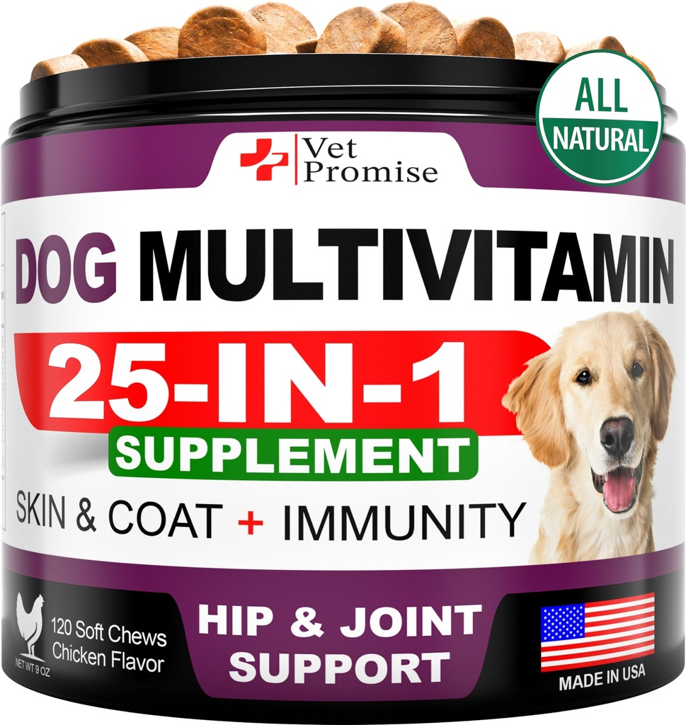 Dog Multivitamin Chewable with Glucosamine - Dog Vitamin and Suplemen - Senior & Puppy Multivitamin for Dogs - Pet Joint Support Health - Imunity - Mobility - Energy - Gut - Skin - 120 Chews