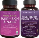 Kulit Rambut Organik dan Nails + Elderberry, Vitamin C & Zinc Bundle, Dibuat dengan Biotin 5000mcg untuk Rambut Sehat, Elderberry untuk Antioksidant & Imune