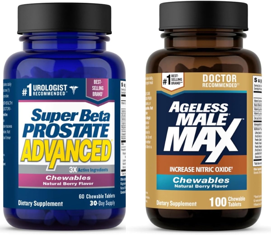 Super Beta Prostate Advanced and Ageless Male Max Nitric Oxide Booster Chewable Suplemen