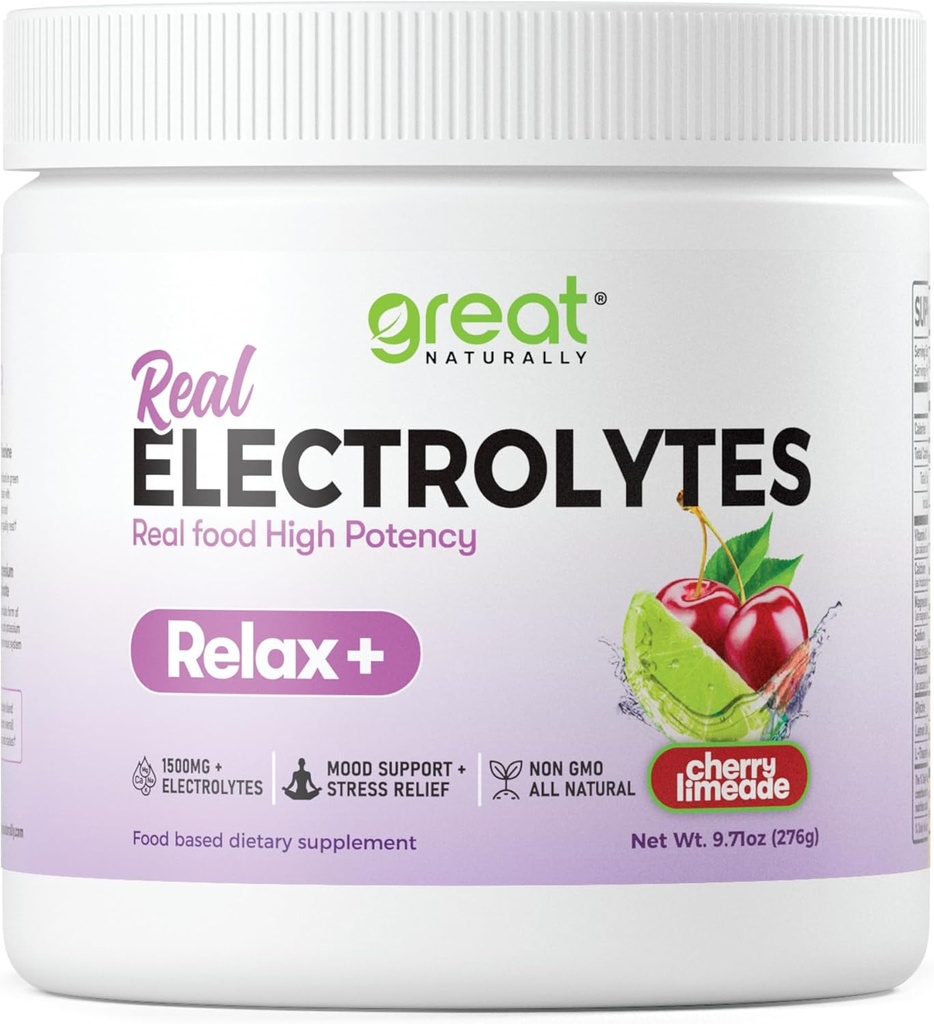 Relaks + Cherry Limeade Calming Electrolite Suplemen: Hidration & Mood Dukungan untuk Relaxation, Stress Relief, Adrenal & Cortisol Dukungan - Glycine, L-Theanine, Lemon Balm - USA Made