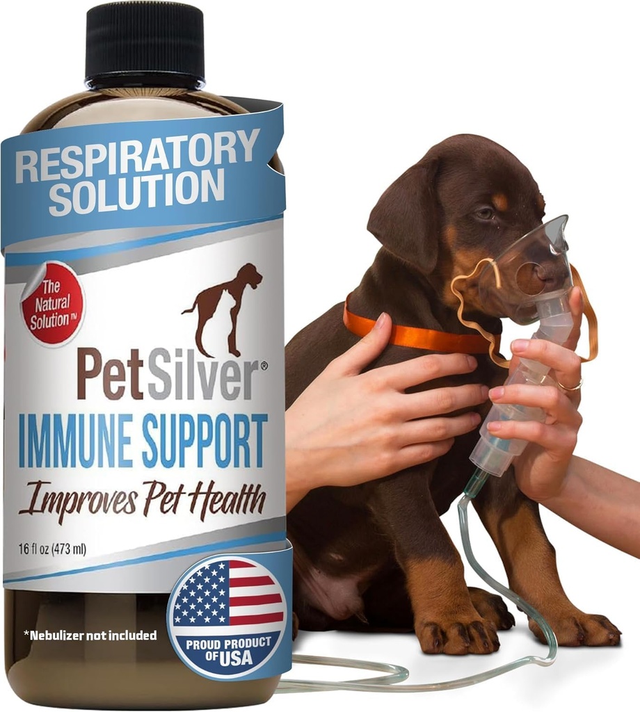 Dukungan Imuniune PetSilver, Solusi Nebulizer Natural, Promotes Respiratory Health in Cats & Dogs, Allergies, Sinus & Cough Treatment, Easy to Use, Patenated Silver, Made the USA, 16 fl oz