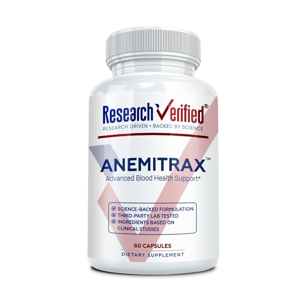 Research Verified Anemia Support - Replenish Iron, Regulate Hemolation, Impreve Energy - Iron, Vitamin C, Vitamin A, B12, File, BioPerine - 60 Capsules - Vegan