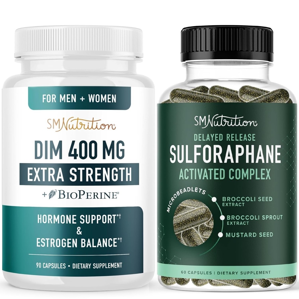 Sulforaphane Complex & 400mg DIM Suplement for Enhanced Estrogen Balance for Women 124; Advanced Microbeadlet Hormone Salvation Suplemen (60) with Extra Strength DiM (90 Servings)
