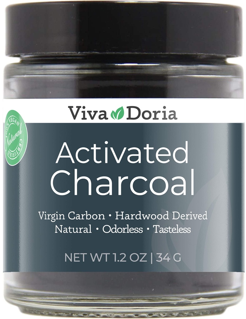 Viva Doria Aktivated Arang Powder, Hardwood Derived, Food Grade, 1.2 Oz Glass Jar