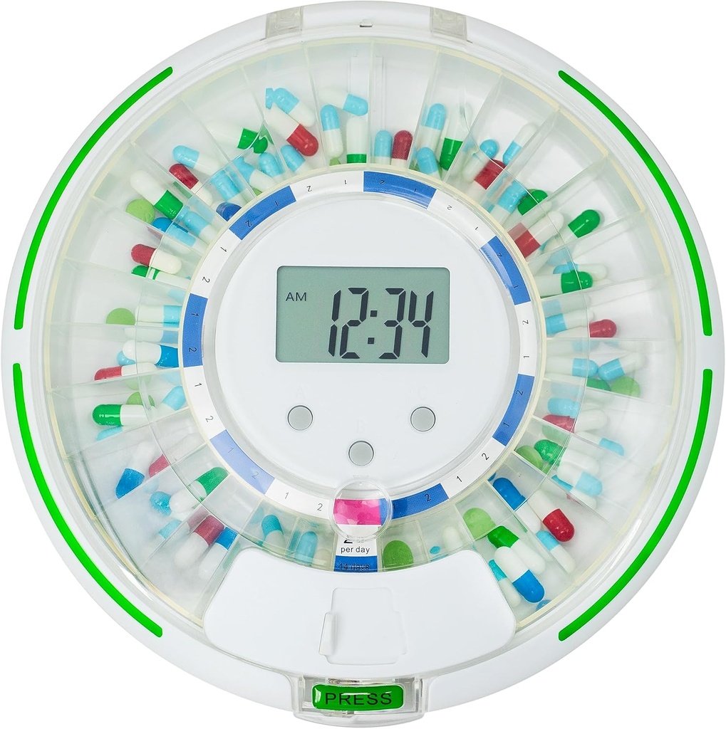 Pelontar Pil Otomatis bagi Alarm dengan Alarm, Kunci 28- Hari Pengubah Obat-obatan, 6 Templat Dosage, Suara & Alerts & Kunci untuk Vitamin, Supplemen (Clear Lid)