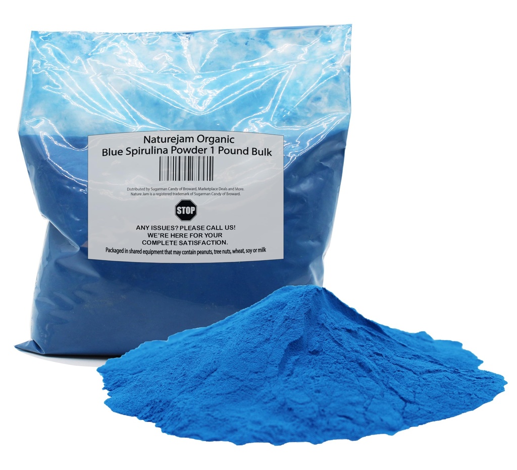Naturejam Organic Blue Spirulina Powder 1 Pound Bulk- Premium Culinary Grade for Smoothies