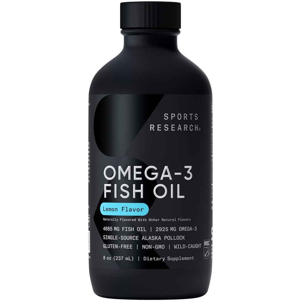 Omega-3 Fish Oil 4685mg - Sourced from Wild Caught Alaska Pollock - Natural Lemon Flavor, MSC Certified Sustainable - 8oz (48 Serminings)