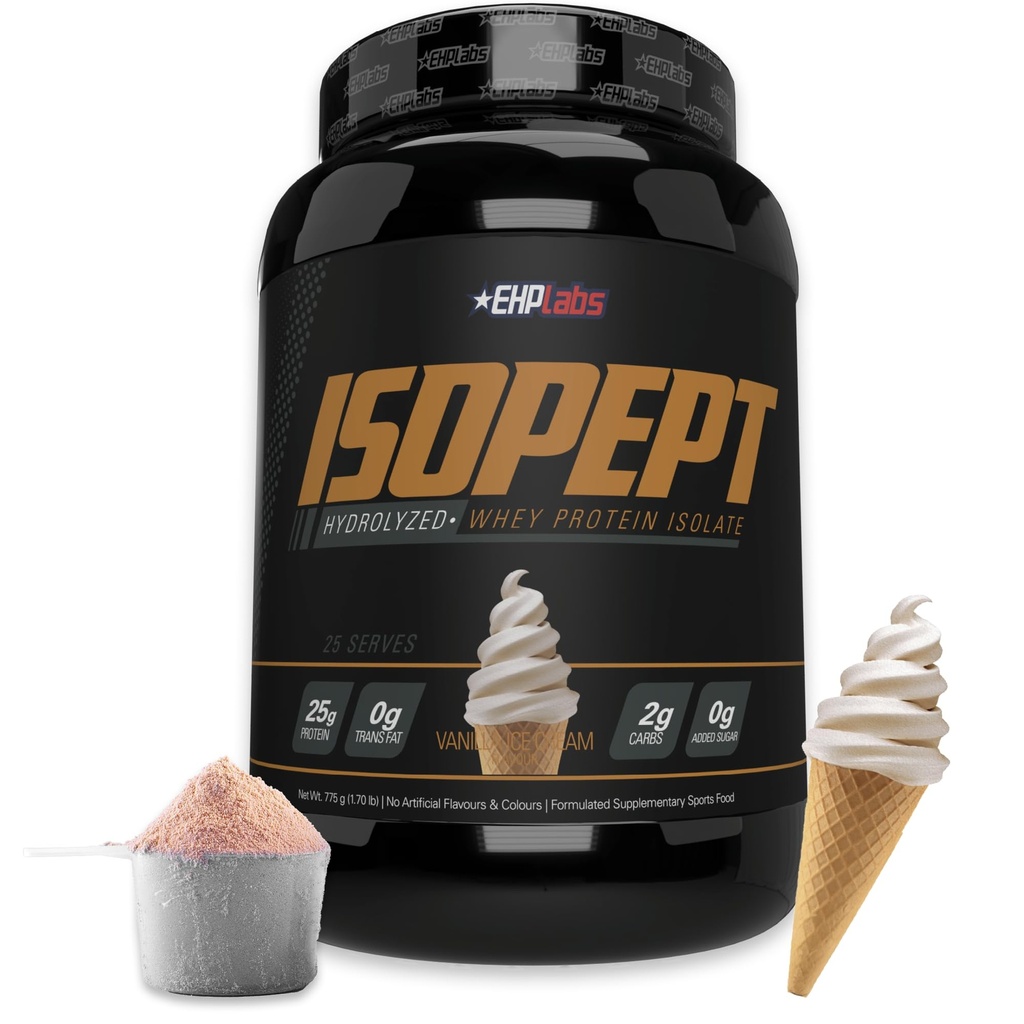 Isopept Hydrolyzed Whey Protein Powder by EHPlabs - 100% Whey Protein isolate & Hydrolysate, 27g of Protein, Non-GMO, Gluten Free, Fast Absorbing, Easy Digesting, 27 Serves (Vanilla Ice-Cream)