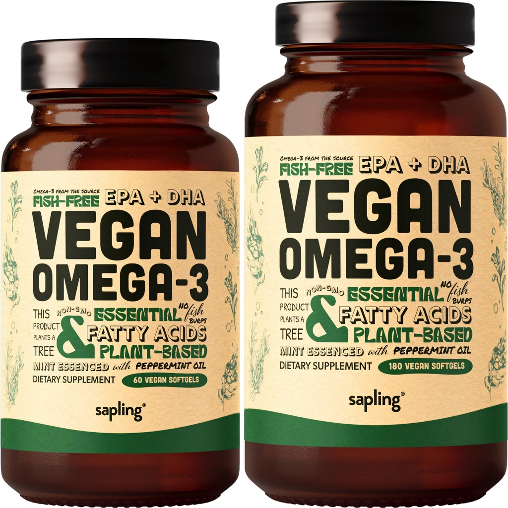 Vegan Omega 3 60 Softgeels & 180 Softgeels Bundle - Tanaman berbasis DHA & EPA Fatty Acids - Carrageenan Bebas, Alternatif untuk Minyak Ikan, Pendukung Jantung, Otak, Kesehatan Gabungan - Alga Bersumber Daya