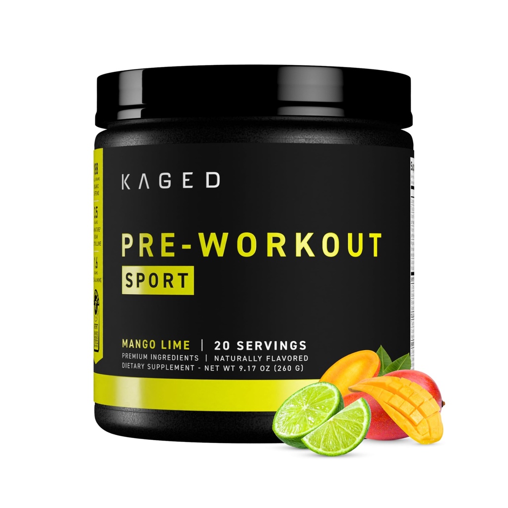 Powder Pra Workout Kaged untuk Pria & Perempuan, Mangga Lime, Sport Cerfied, 188mg Caffeine, Tambahan Nitric Oxide, Beta Alanine for Energy, Weightlift, Cardio Endurance