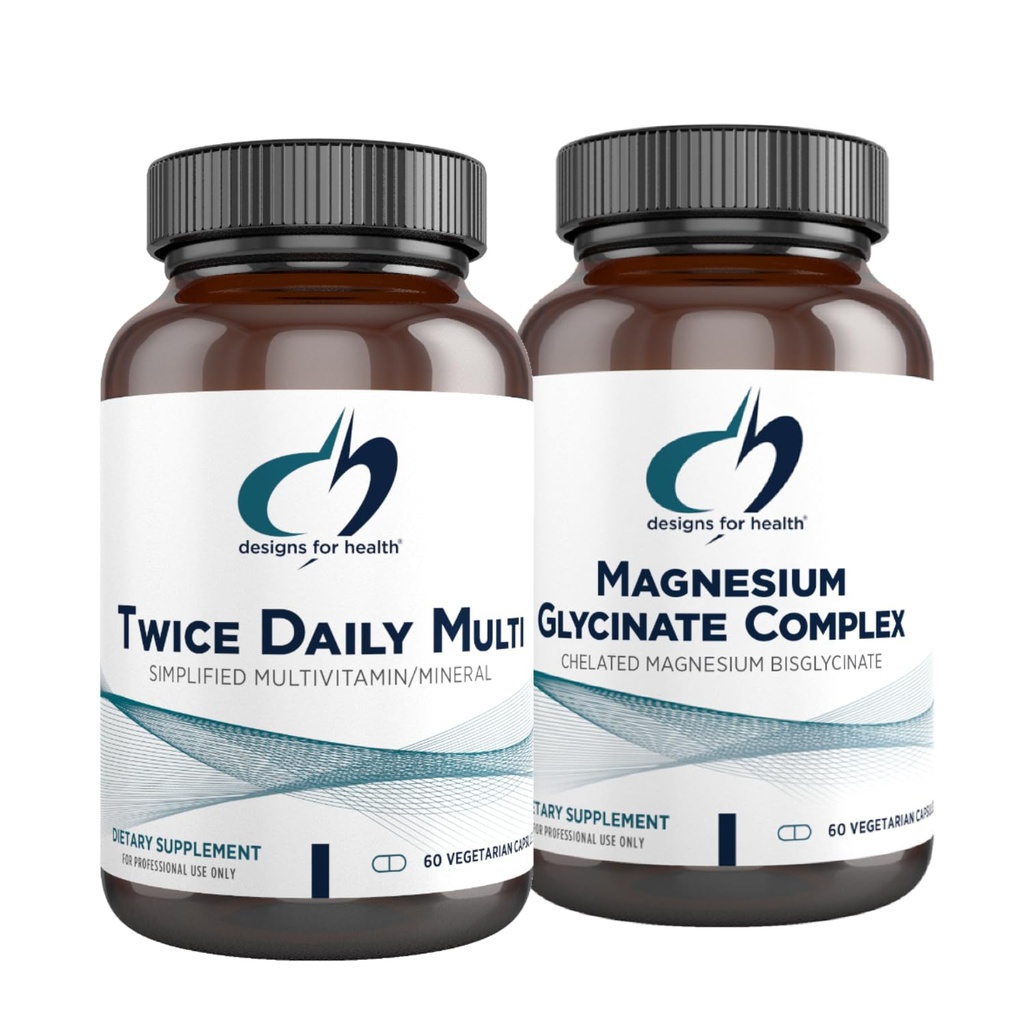Design for Health Magnesium Glycinate Complex (60 Capsules) & Dua kali Daily Multi (60 Capsules) Bundle - Premium Multivitamin dengan Persediaan Atlet & Tinggi Absorpsi Magnesium