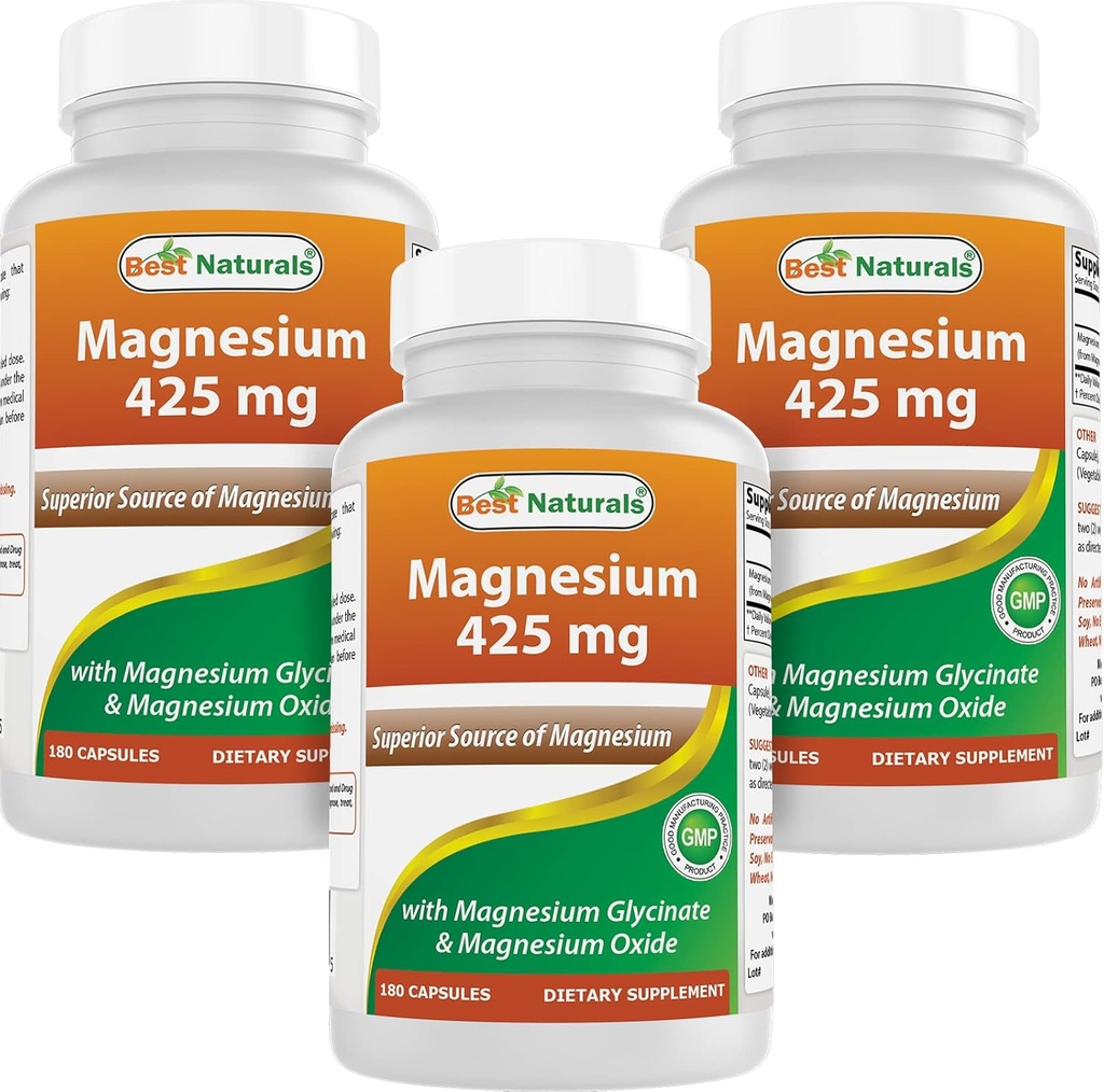 Aspek Magnesium 425 mg 180 Veggie Capsules - Tinggi Absorpsi Magnesium Glycinate & Magnesium Oxide Charlated, Non-GMO, Gluten Free Muscle Relax (180 Cacah 3)