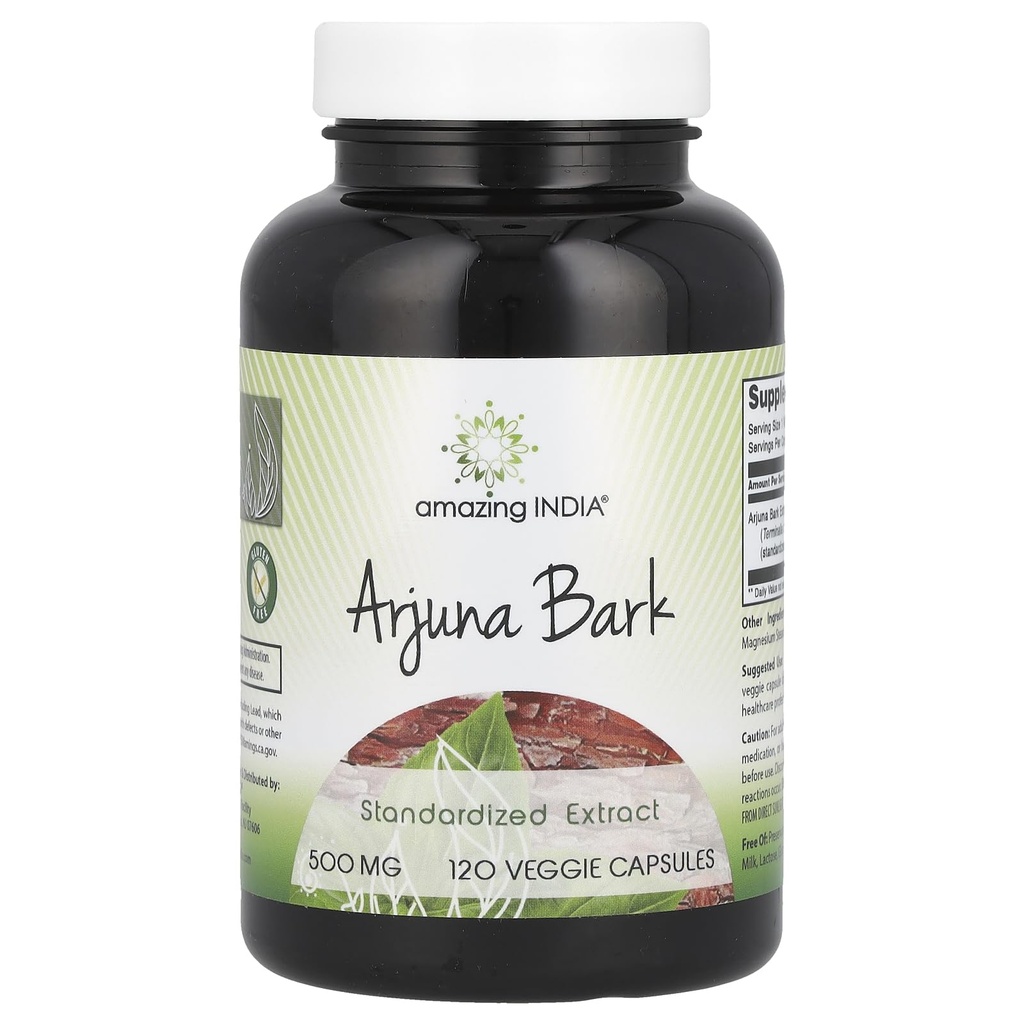 Amazing India Arjuna Bark Extract Suplement 12.4; 500 Mg 124; 120 Vevgie Capsules 14; Non-GMO 124; Gluten Free 124; Dibuat di USA