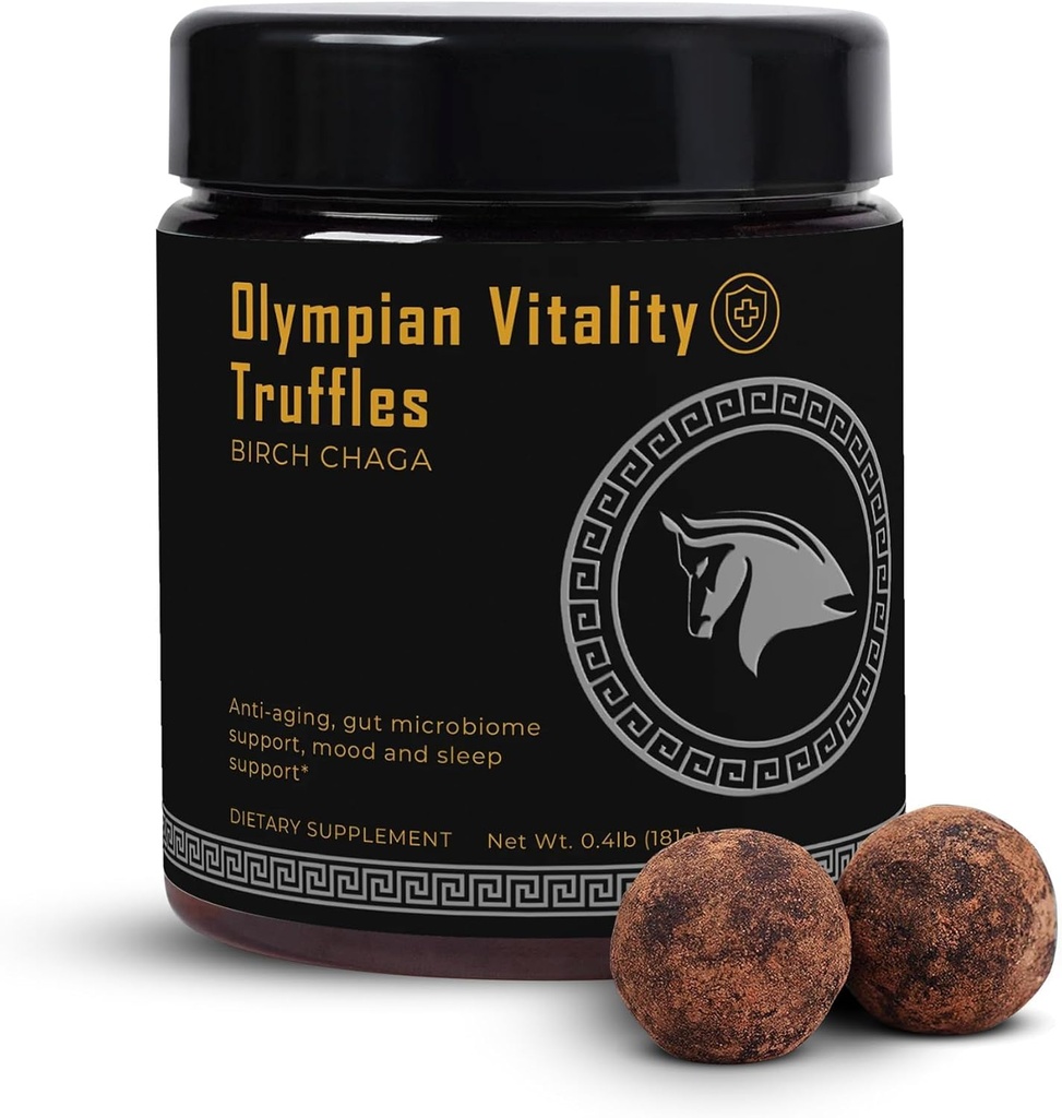 Olympian Vitaity Truffles 124; Natural Gut Health Dessert & Gut Detox Suplement + Sleting Dupport 14; Humic & Fulvic Acid Organic Pure Cacao & Date 124; Non GMO & Organic 124; Spartan Bee Bread Brand