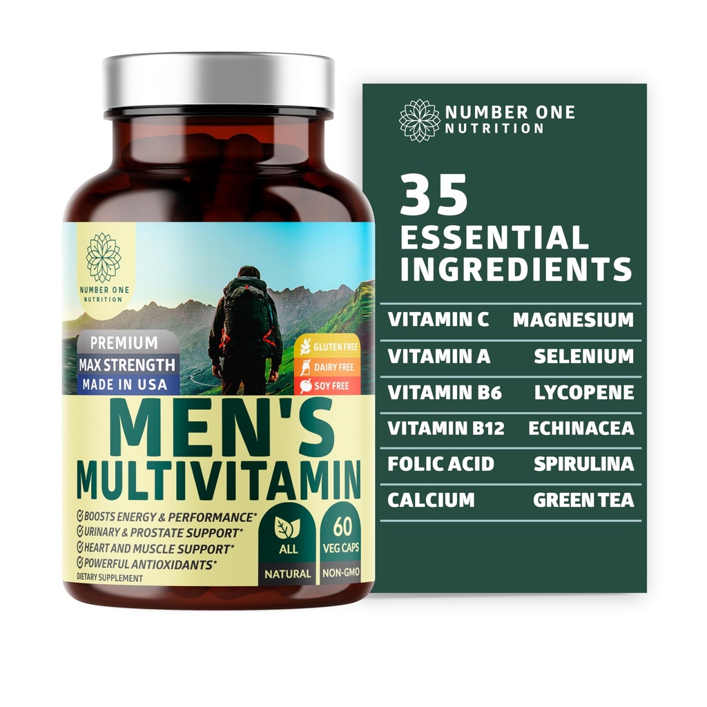 Suplemen Multivitamin Multimineral Nomor Satu [Gluten Free, Non-GMO], Vitamin A C E D B1 B3 B5 B6 B12, Magnesium, Biotin, Sprulina, dan Zinc, 60 Veg Caps