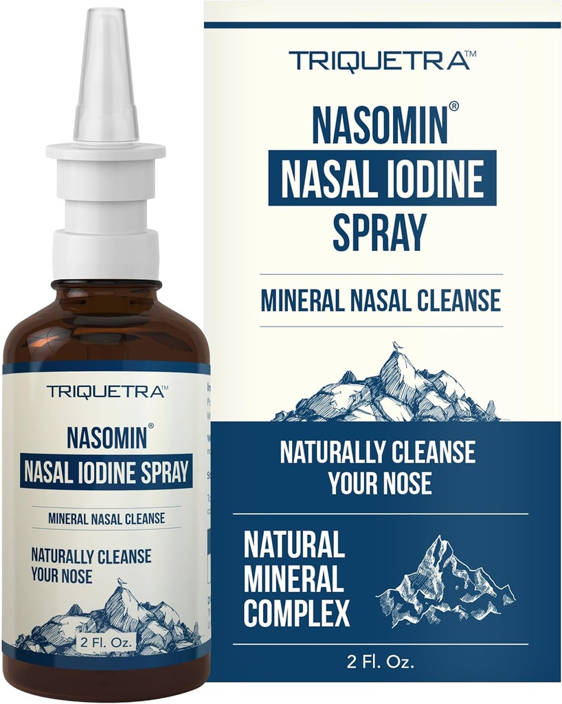 Nasomin ® Iodin Nasal Spray - Cleanses & Refreshes Your Nasal Passages - Iodin & Fulvic Acid Blend - 150 + Uses Per Bottle - 100% Natural Mineral Formula - (2 oz. Botol + Nasal Sprayer)